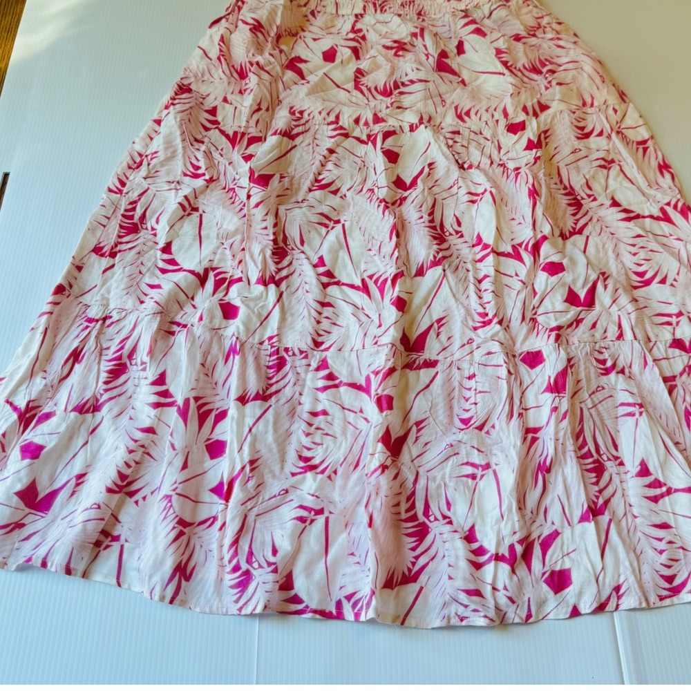 National Pink White Tropical Palm Leaf Maxi Skirt Petite Large NWT